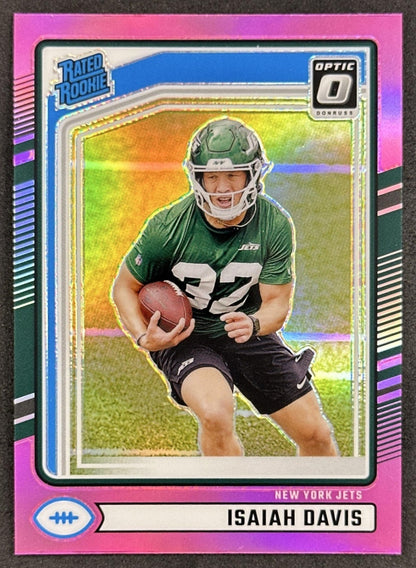 Isaiah Davis 2024 Panini Donruss Optic Rated Rookie Preview Pink Jets Sports Trading Cards