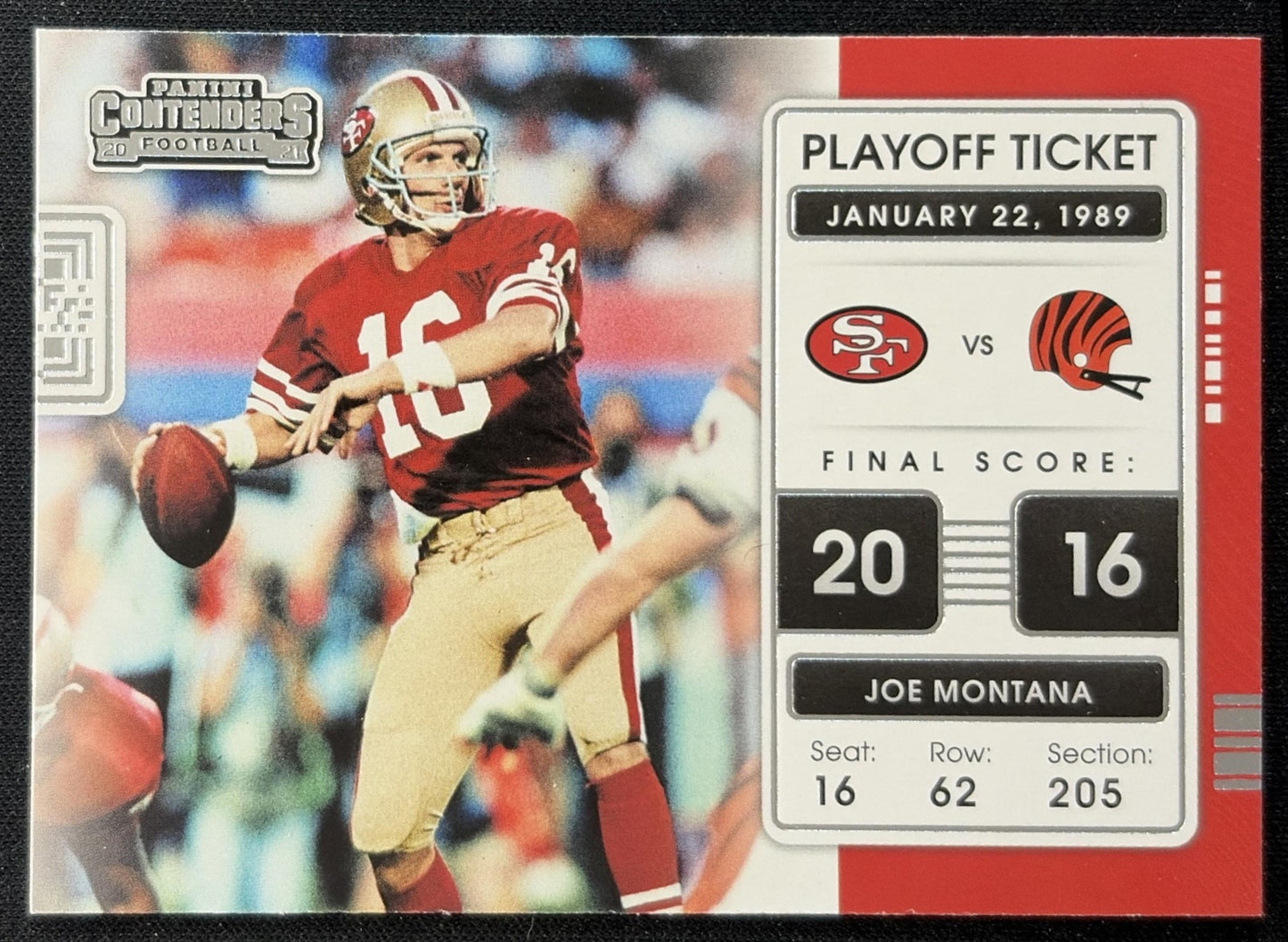Joe Montana 2021 Panini Contenders Playoff Tickets 49ers front