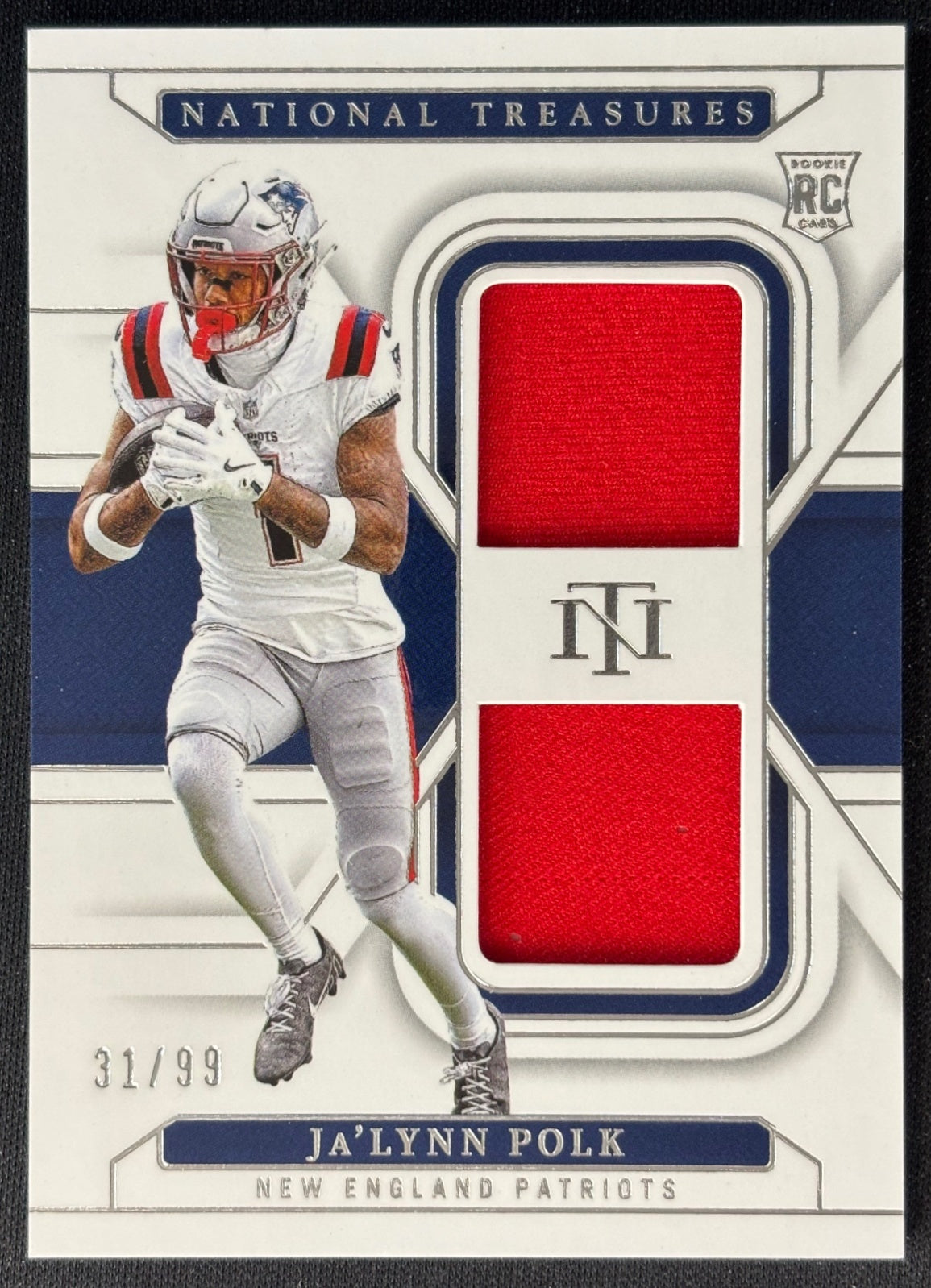 Ja'Lynn Polk 2024 National Treasures Rookie Dual Materials /99 Patriots front | Wayne Collection