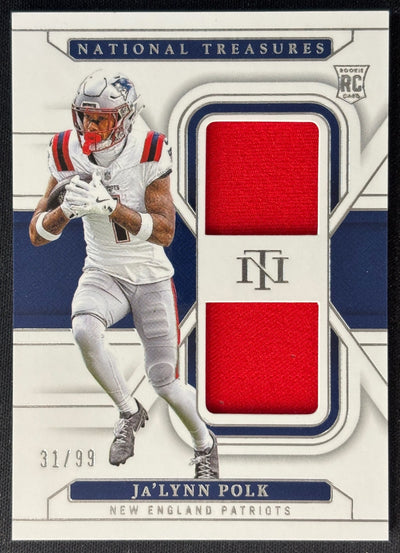 Ja'Lynn Polk 2024 National Treasures Rookie Dual Materials /99 Patriots front | Wayne Collection