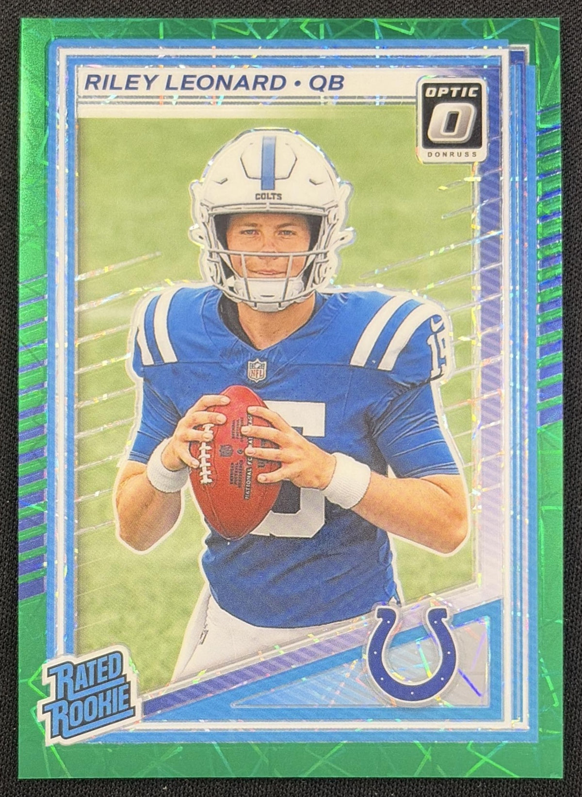 Riley Leonard 2025 Panini Donruss Optic Rated Rookie Green Velocity Prizm Colts