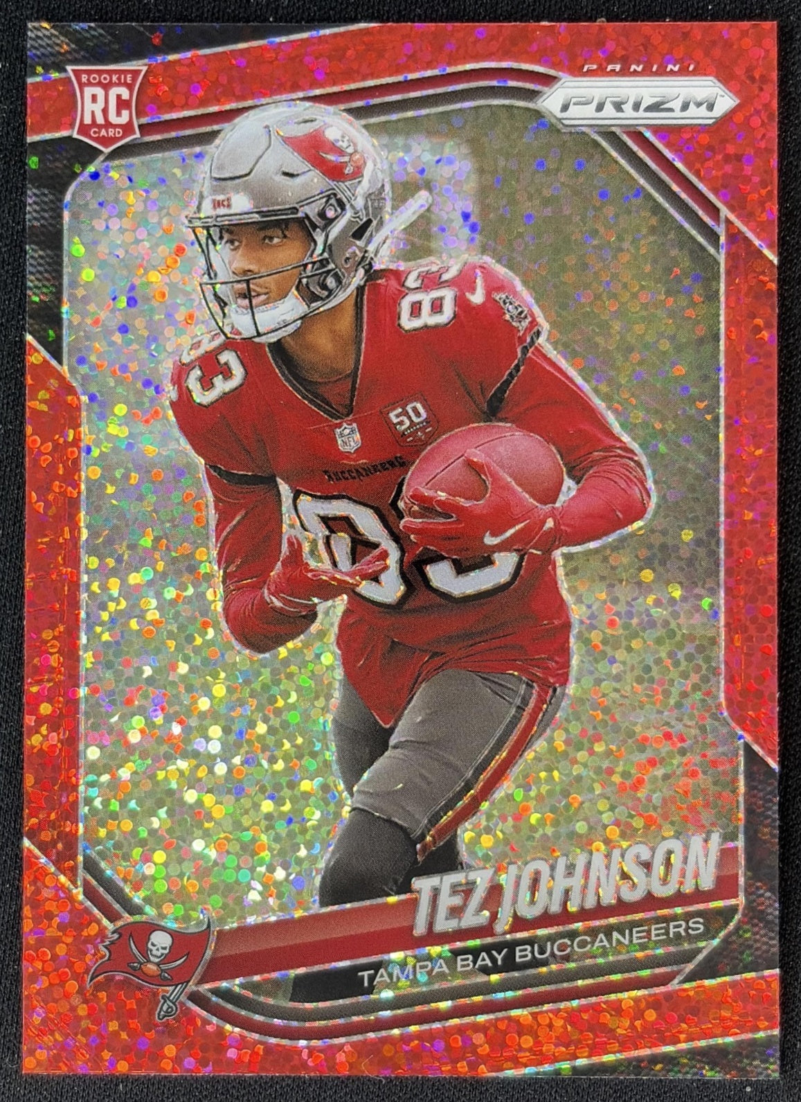 Tez Johnson 2025 Panini Prizm Red Sparkle Buccaneers Sports Trading Cards