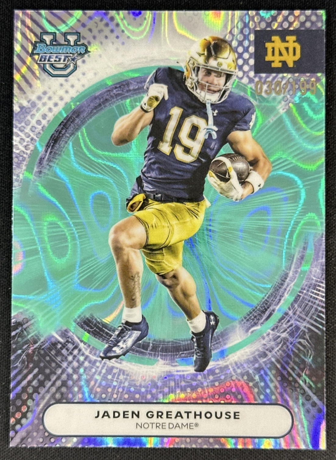 Jaden Greathouse 2025 Best University Aqua Lava Refractor /199 Fighting Irish