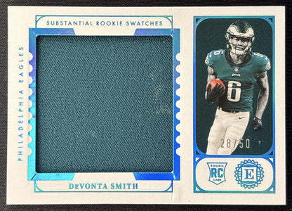*Damaged* DeVonta Smith 2021 Encased Substantial Rookie Swatches Sapphire /50 Eagles Sports Trading Cards