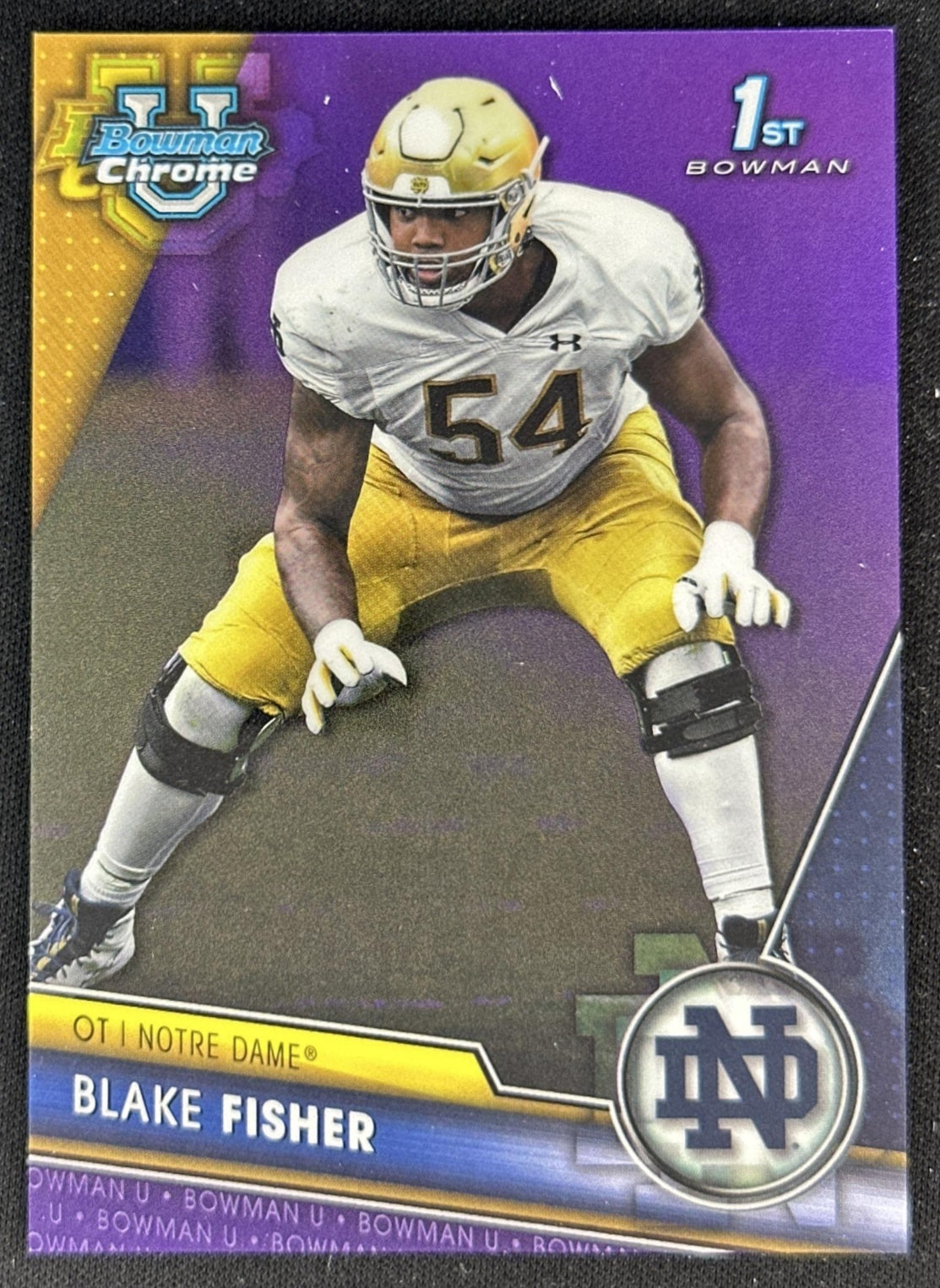 Blake Fisher 2023 Bowman University Chrome Purple Refractor /399 Fighting Irish front