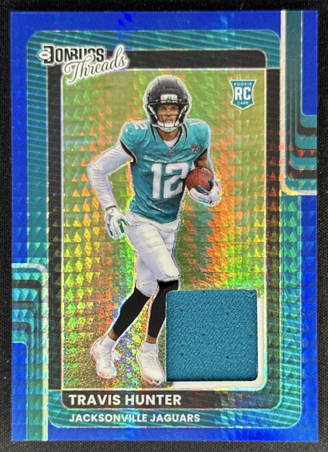 Travis Hunter 2025 Panini Donruss Optic Threads Blue Hyper Prizm Jaguars Default Title Sports Trading Cards