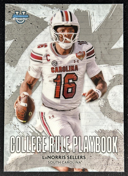 LaNorris Sellers 2025 Bowman Chrome University College Rule Playbook Gamecocks front