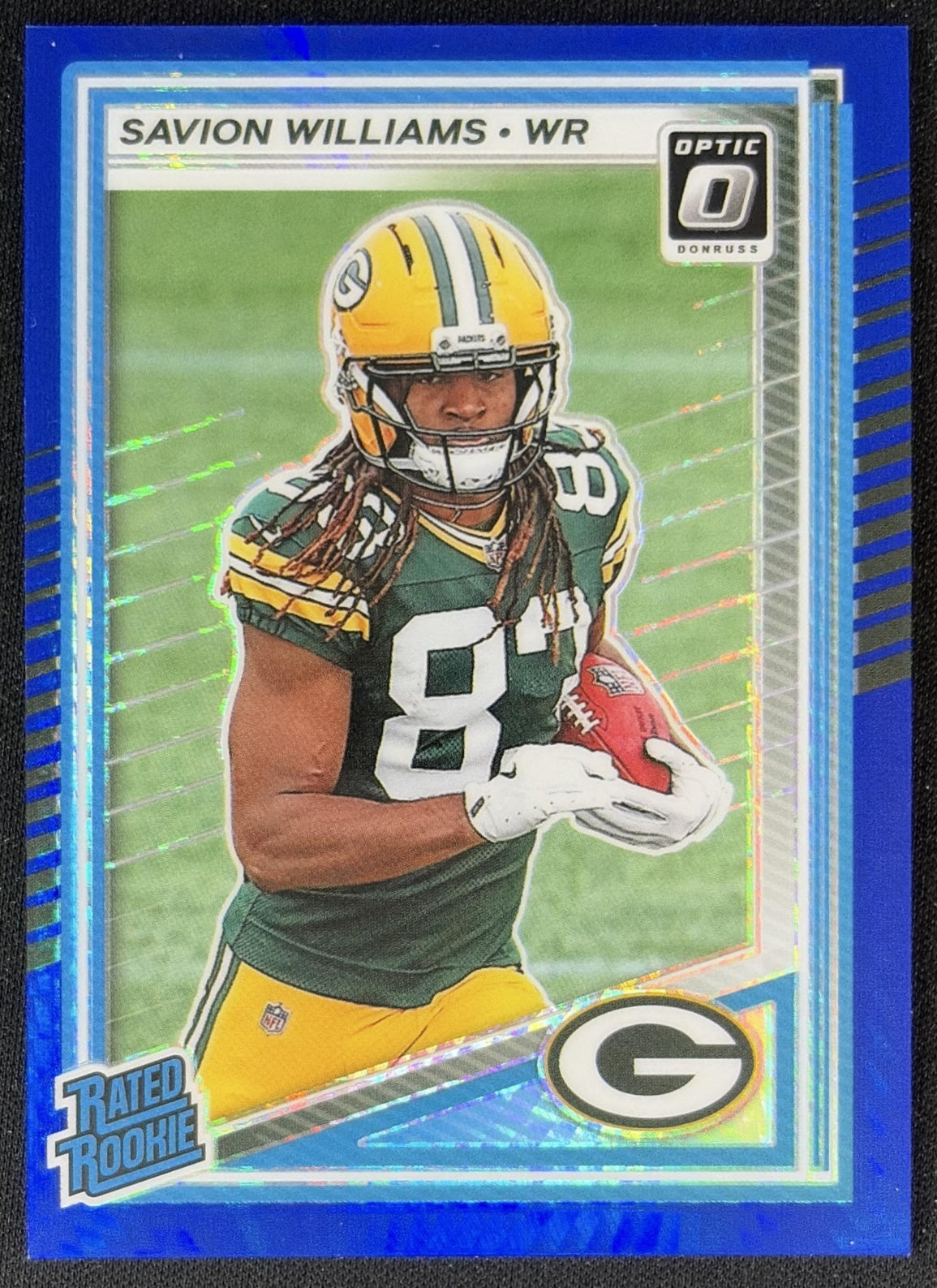 Savion Williams 2025 Panini Donruss Optic Rated Rookie Blue Hyper Prizm Packers front