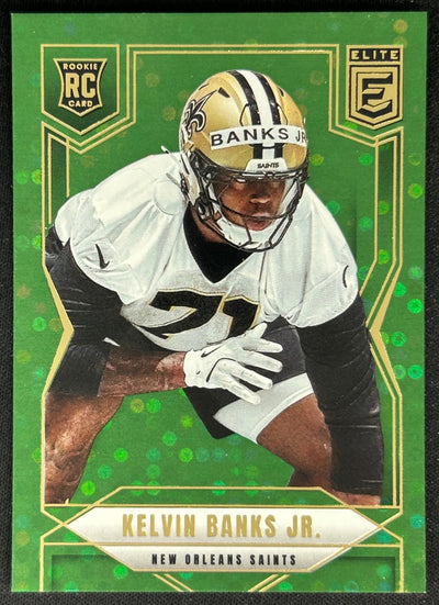 Kelvin Banks Jr. 2025 Panini Donruss Elite Rookies Green Disco Saints Sports Trading Cards