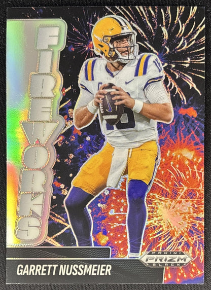 Garrett Nussmeier 2025 Panini Prizm Black Fireworks Silver Tigers front