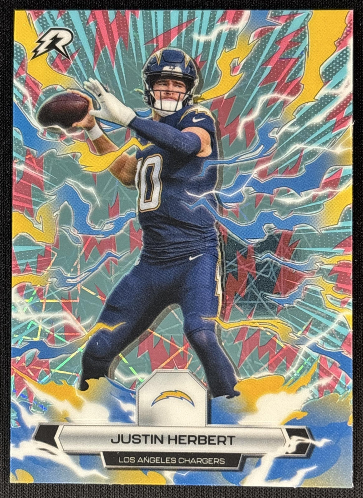 Justin Herbert 2025 Topps Resurgence Sky Blue and Pink Shock Refractor Chargers Los Angeles Chargers Sports Trading Cards