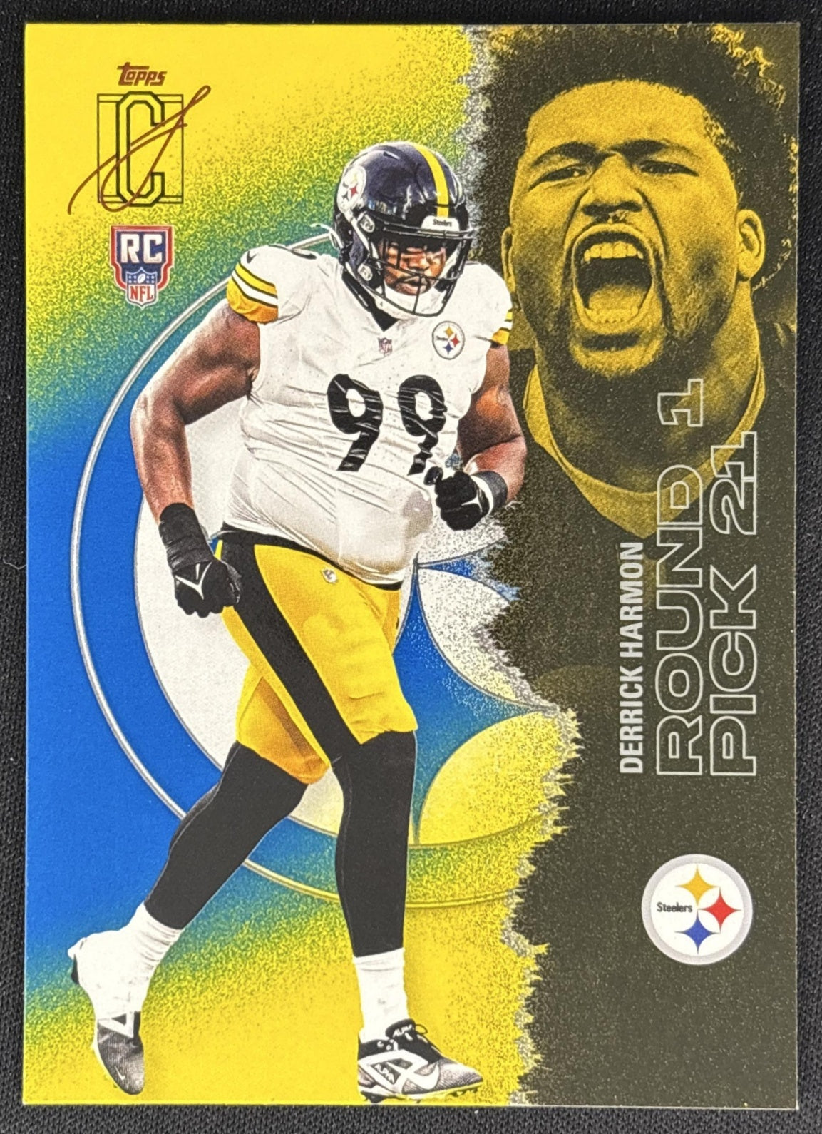 Derrick Harmon 2025 Topps Signature Class Rookie Blue & Yellow Foil Steelers - Front