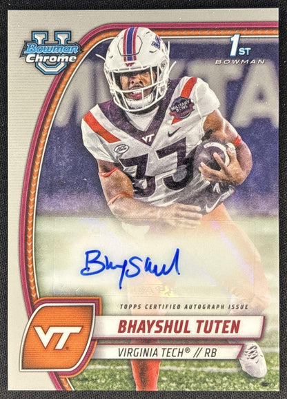 Bhayshul Tuten 2024 Bowman Chrome University Prospect Auto Hokies Front