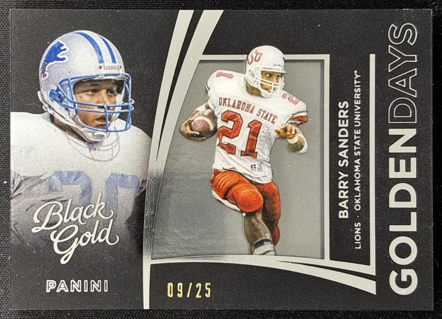 Barry Sanders 2015 Panini Black Gold Golden Days White Foil /25 Sports Trading Card