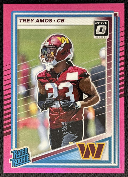 Trey Amos 2025 Panini Donruss Optic Rated Rookie Preview Pink Commanders