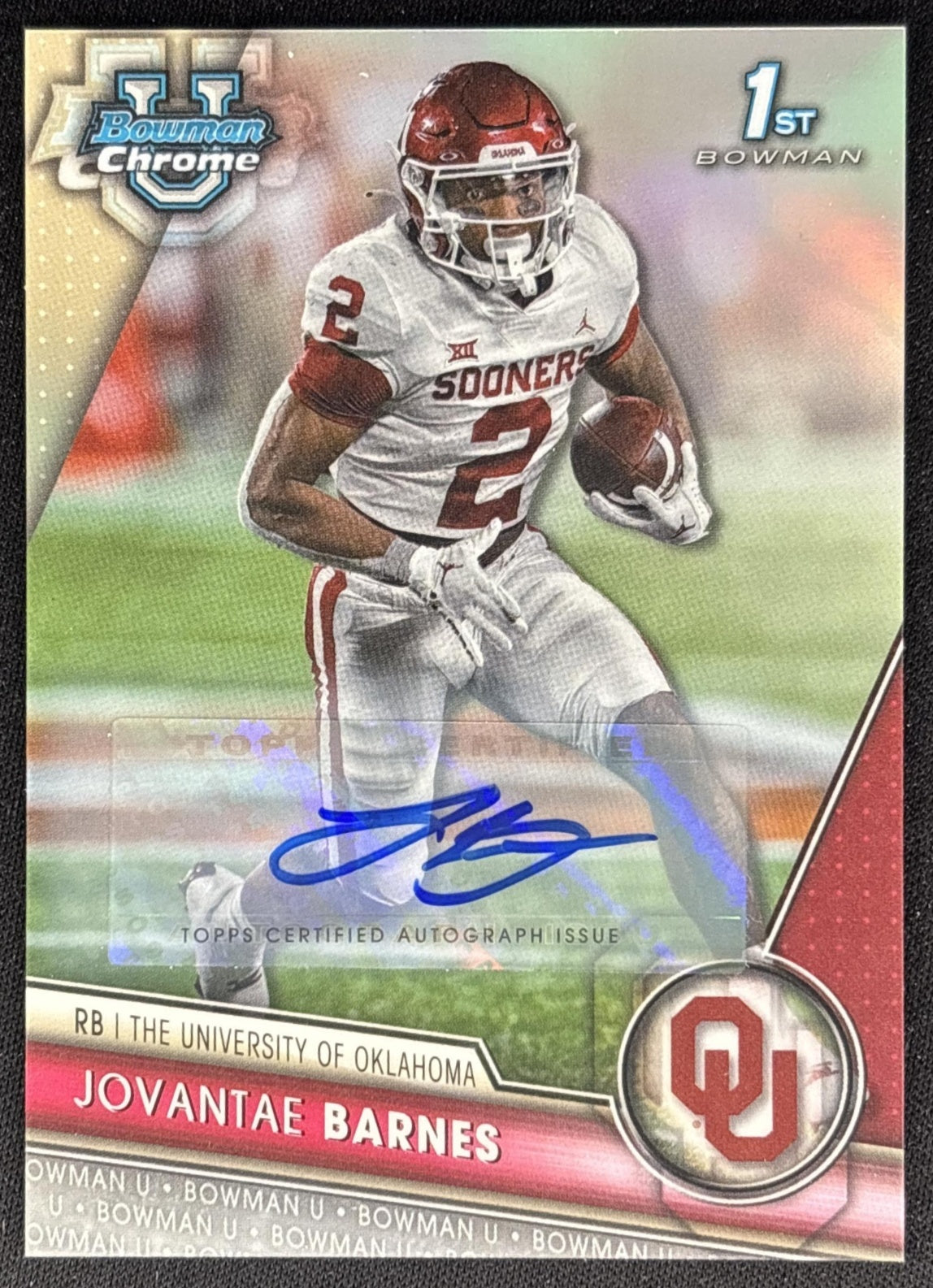Jovantae Barnes 2023 University Chrome Prospect Auto Refractor /499 Sooners front