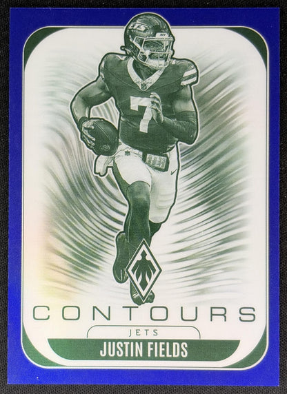 Justin Fields 2025 Panini Phoenix Contours Blue /199 Jets Sports Trading Cards
