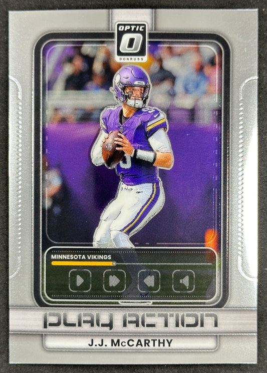 J.J. McCarthy 2025 Donruss Optic Play Action Vikings - front