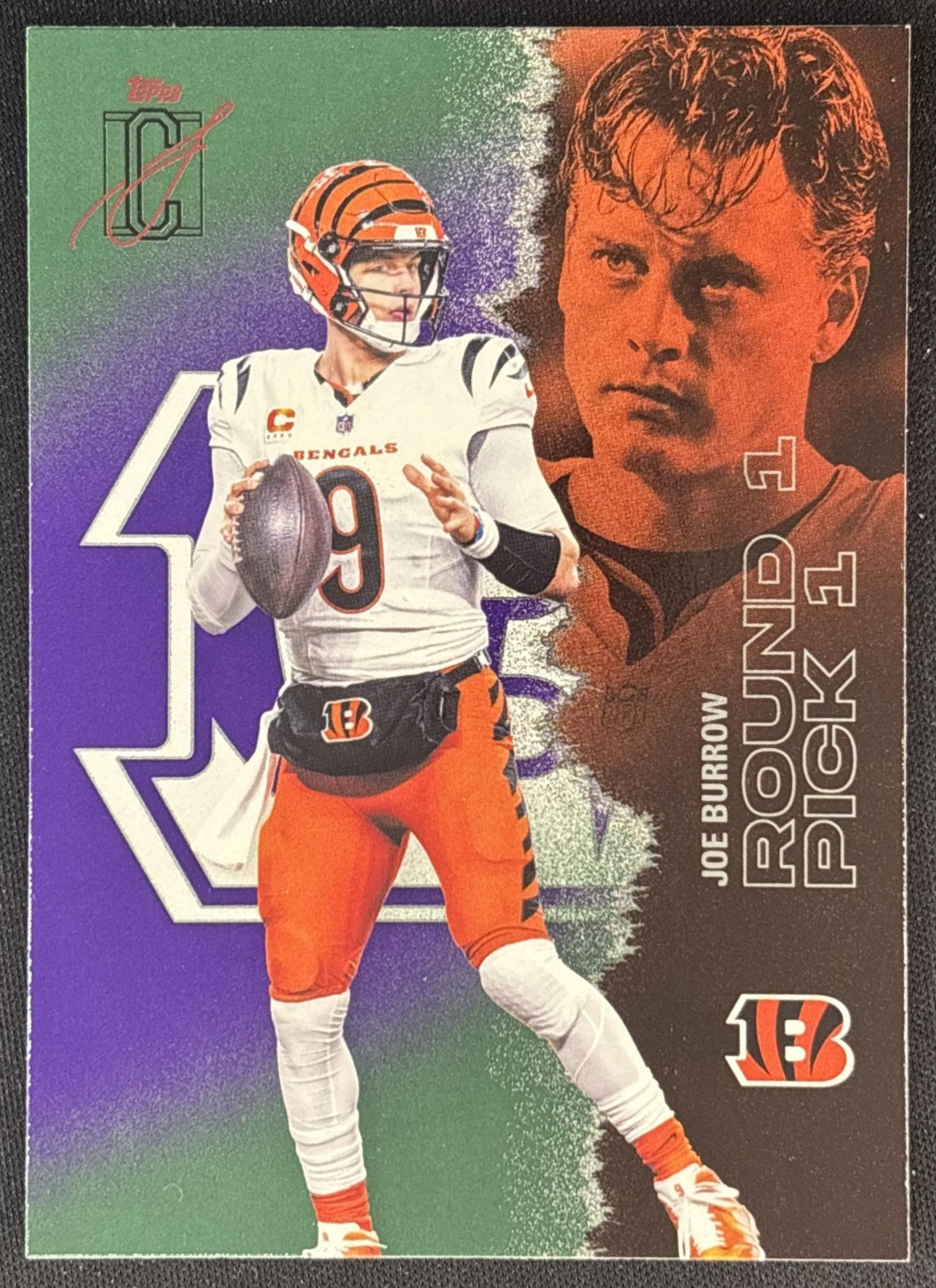 Joe Burrow 2025 Topps Signature Class Veteran Green & Purple Foil Bengals front