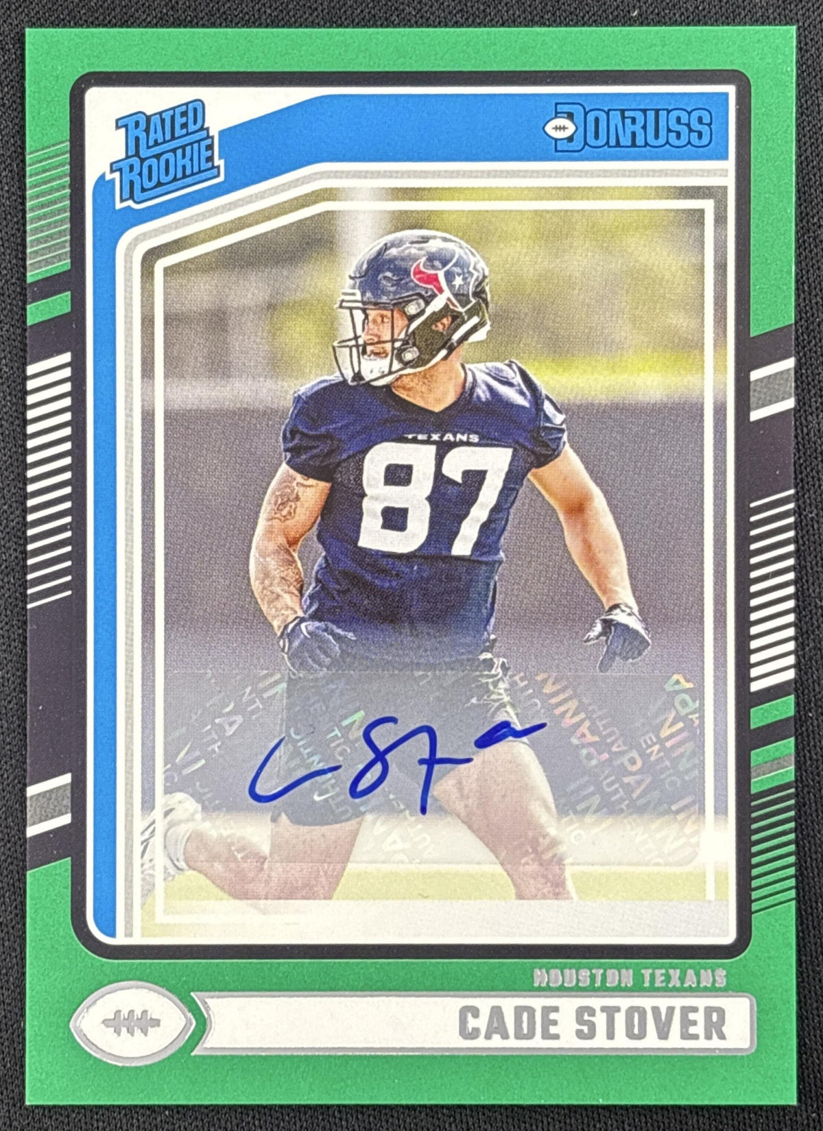 Cade Stover 2024 Panini Donruss Rated Rookie Auto Green Texans