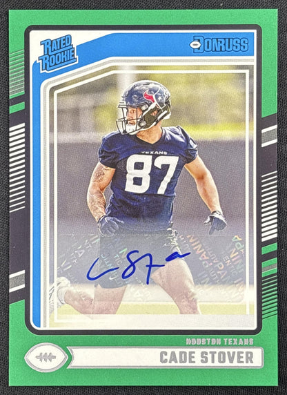 Cade Stover 2024 Panini Donruss Rated Rookie Auto Green Texans