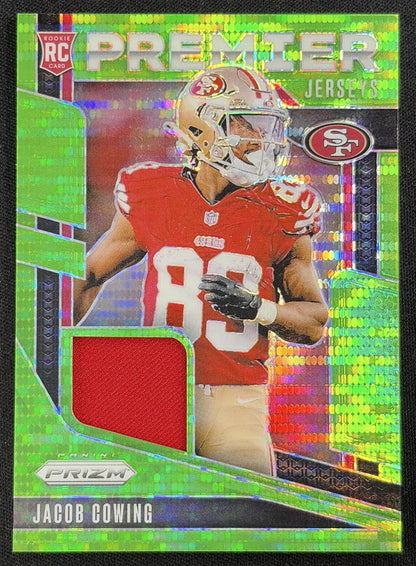 Jacob Cowing 2024 Panini Prizm Premier Jerseys Neon Green Pulsar 49ers