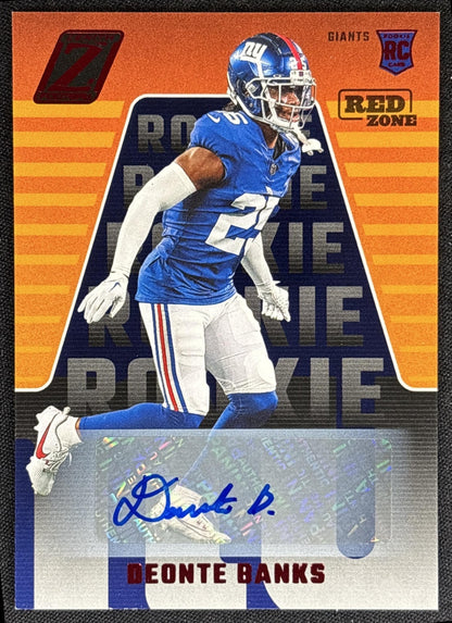 Deonte Banks 2023 Panini Zenith Auto Red Zone Giants