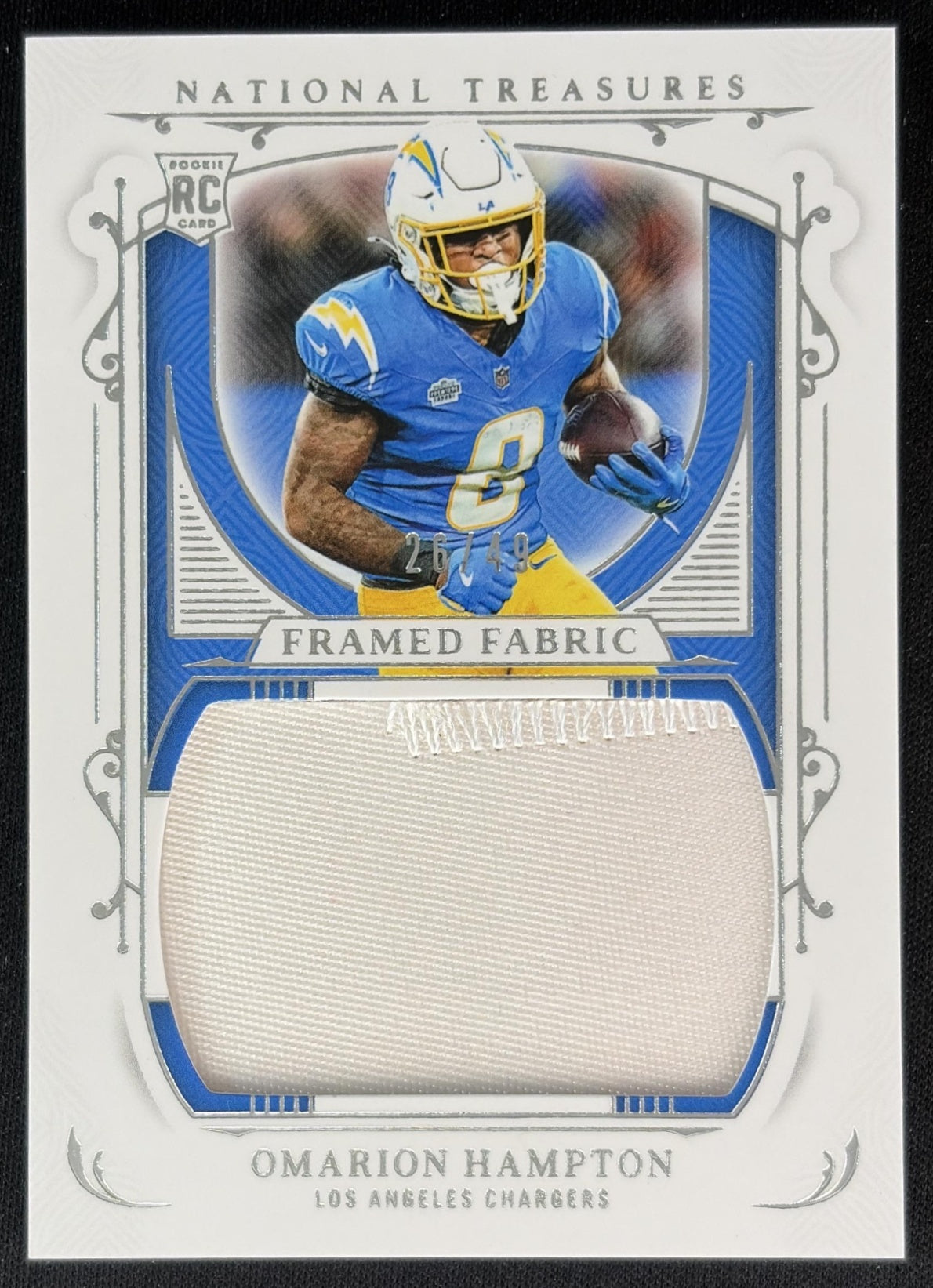 Omarion Hampton 2025 Panini National Treasures Framed Fabric /49 Chargers