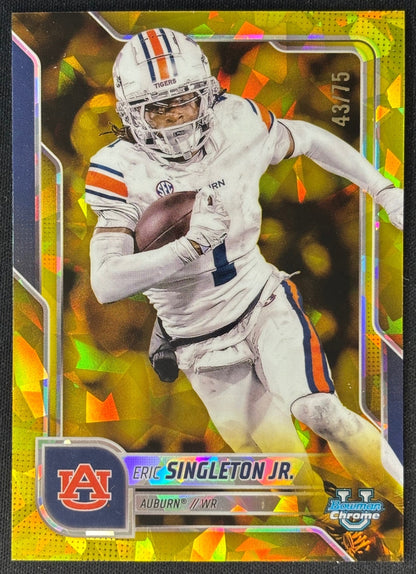 Eric Singleton Jr. 2025 Chrome University Sapphire Prospect Yellow Refractor /75 Tigers front | Wayne Collection