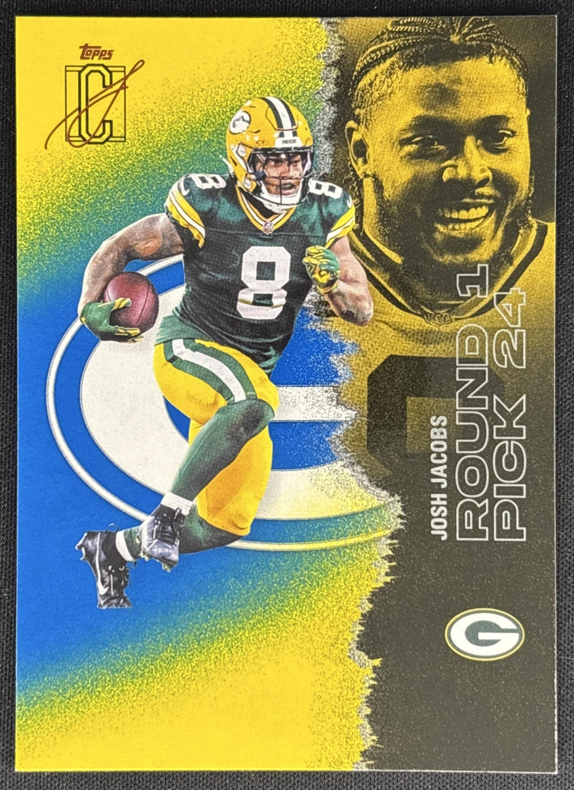 Josh Jacobs 2025 Topps Signature Class Veteran Blue & Yellow Foil Packers front