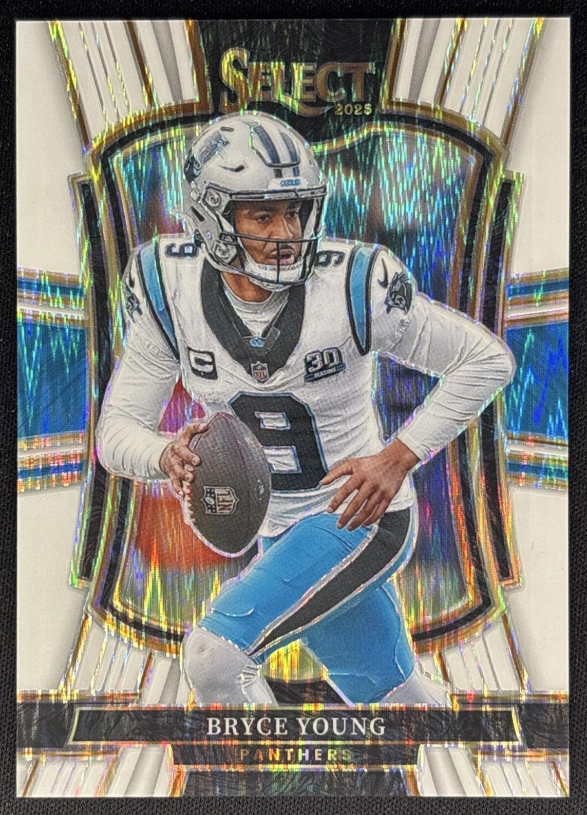 Bryce Young 2025 Panini Select Premier Level White Prizm Shock /799 Panthers Sports Trading Cards