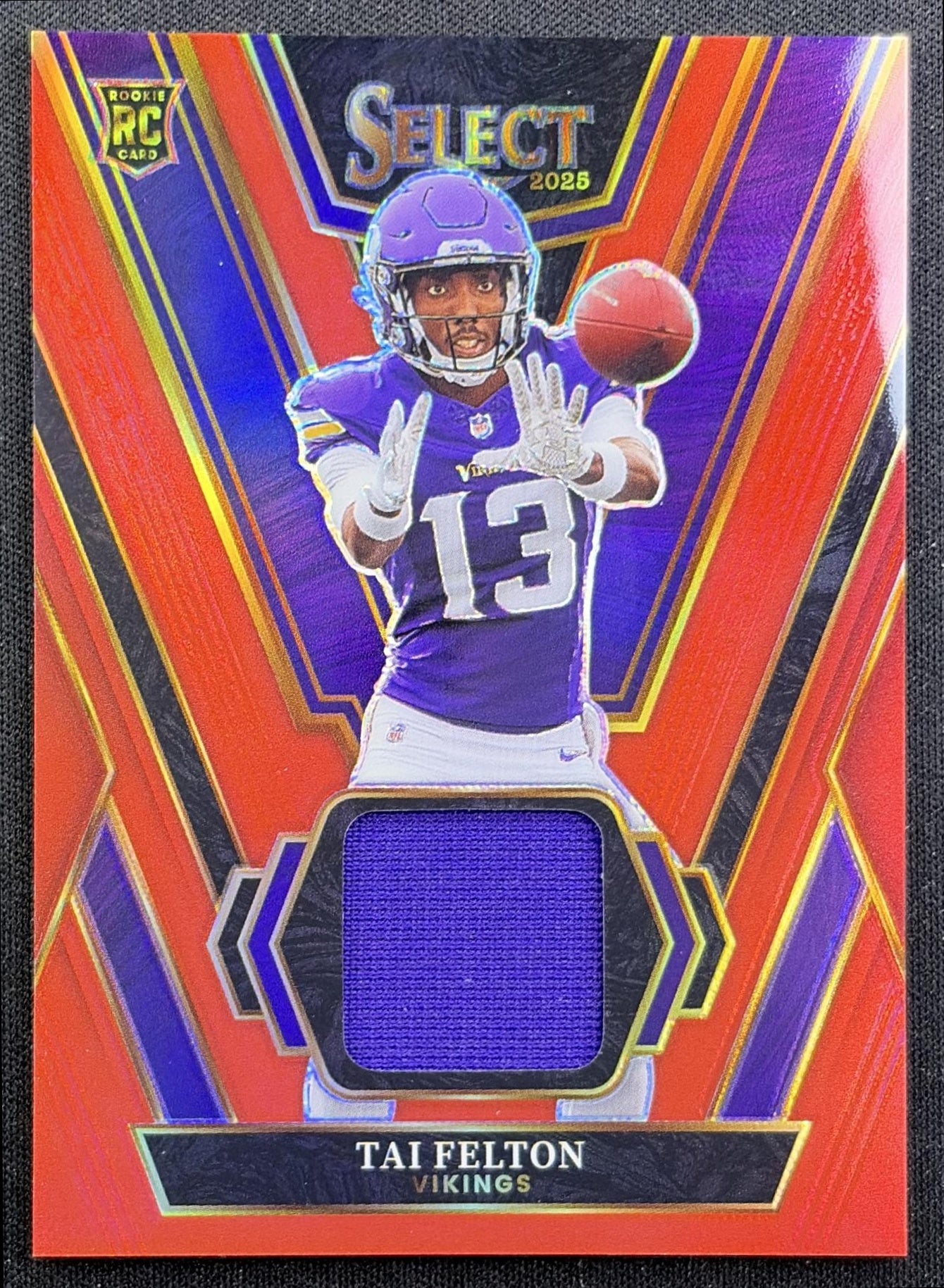 Tai Felton 2025 Panini Select Rookie Swatches Red Prizm Vikings