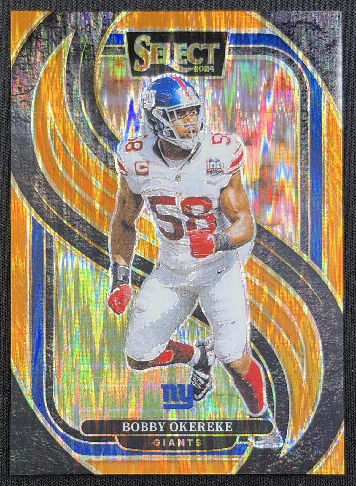 Bobby Okereke 2024 Panini Select Premier Orange Prizm Shock /399 Giants