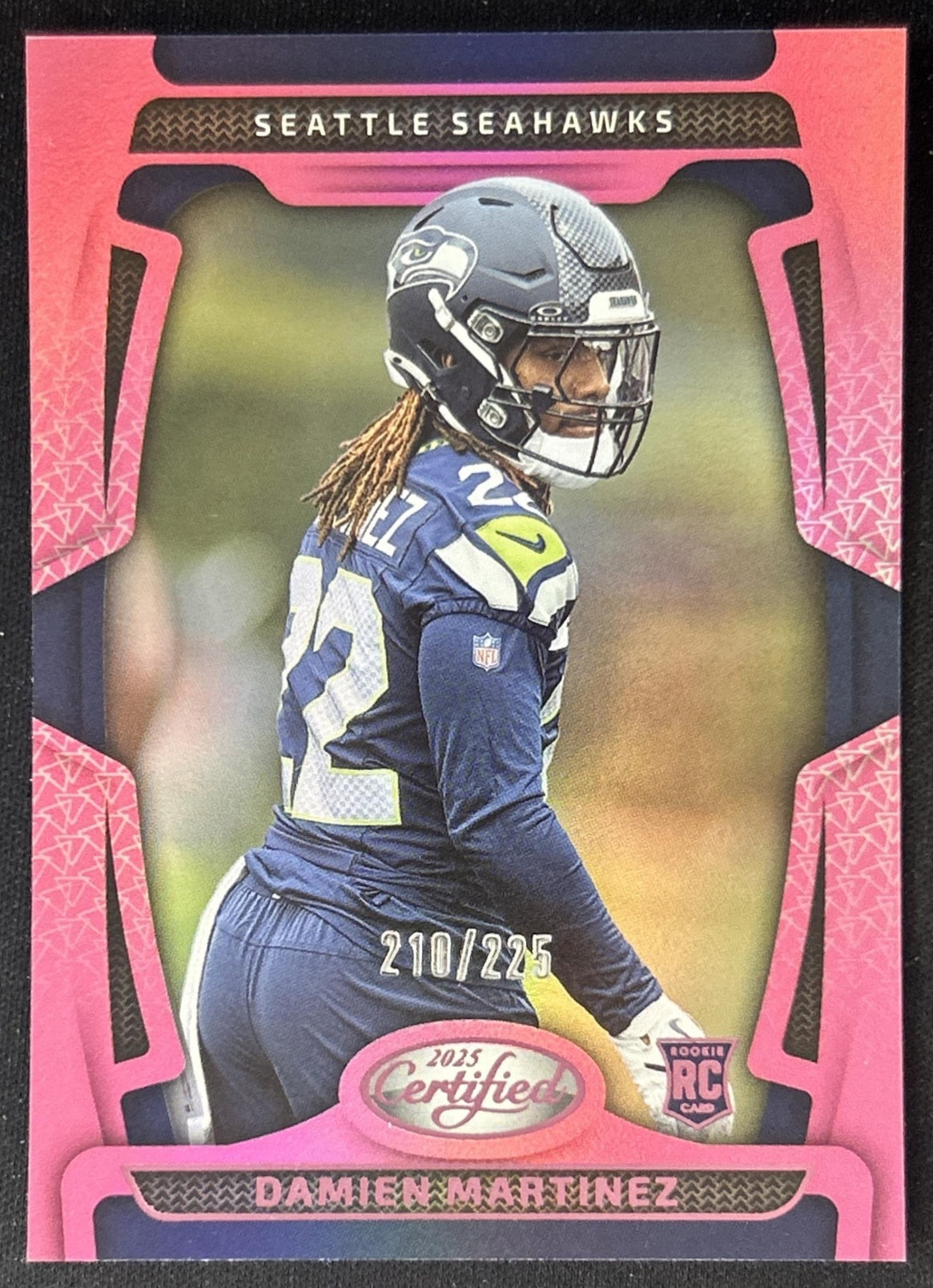 Damien Martinez 2025 Panini Certified Rookies Mirror Pink /225 Seahawks front