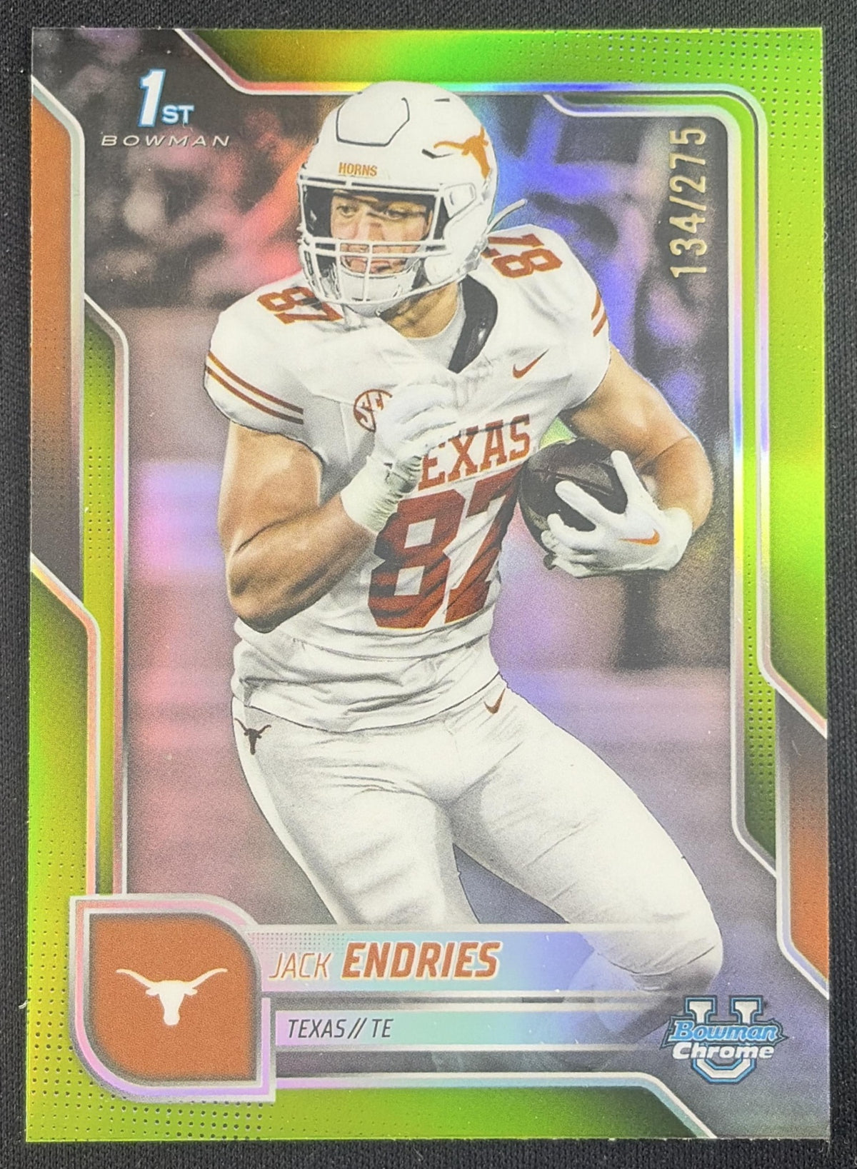 Jack Endries 2025 Bowman Chrome University Prospects Lime Green Refractor /275 Longhorns