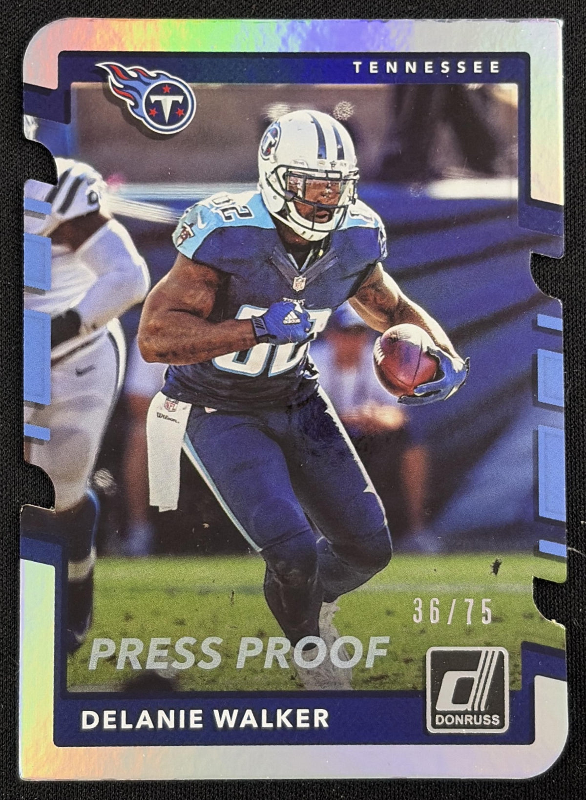 Front of Delanie Walker 2017 Panini Donruss Press Proof Silver Die Cut /75 Titans sports trading card