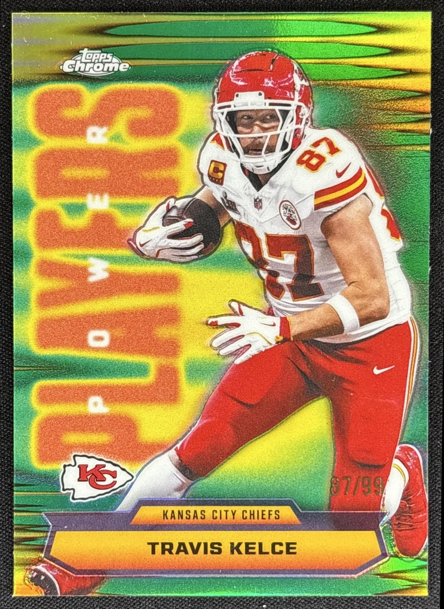 Travis Kelce 2025 Topps Chrome Power Players Green Refractor /99 Chiefs
