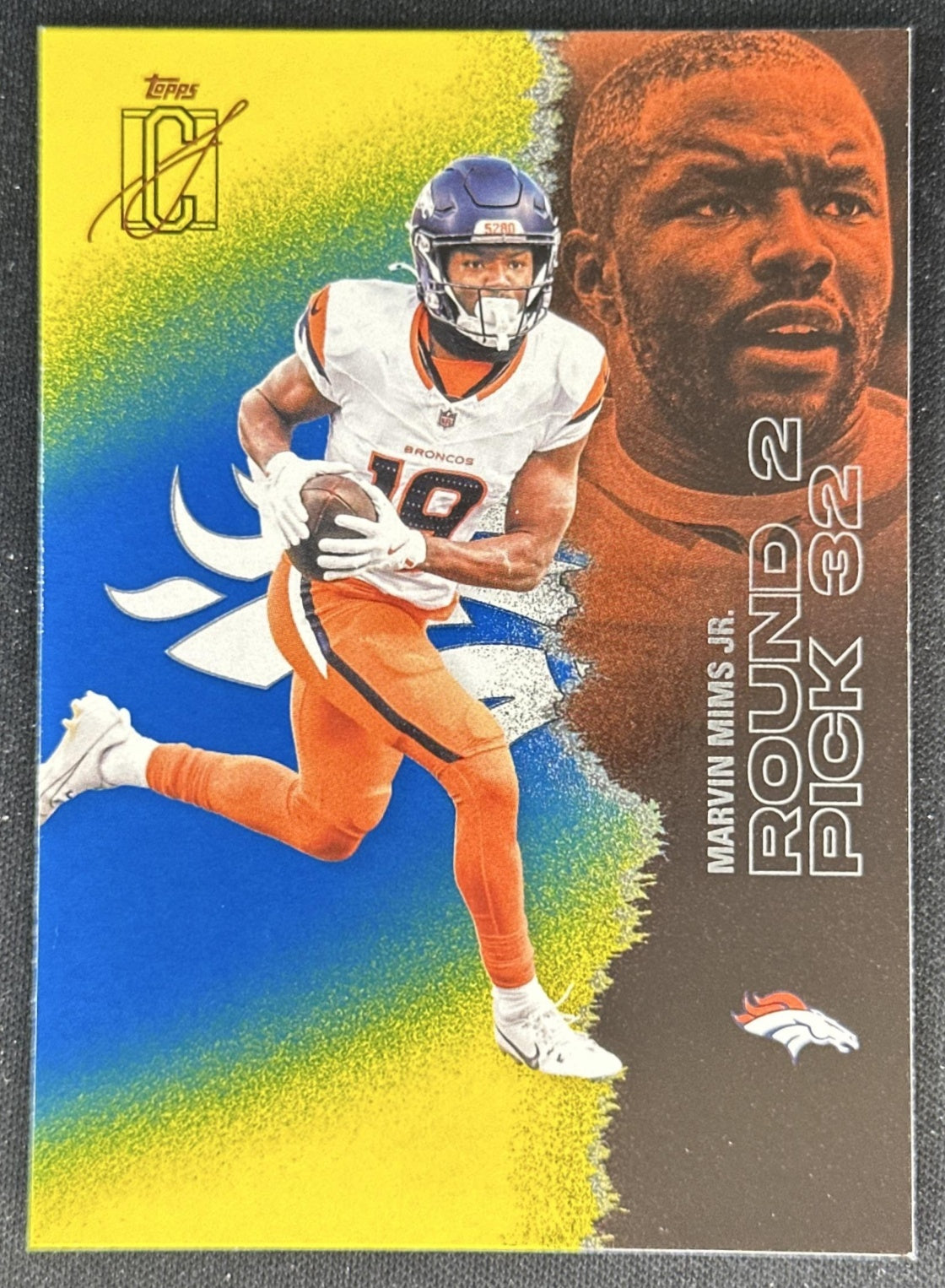 Marvin Mims Jr. 2025 Topps Signature Class Veteran Blue & Yellow Foil Broncos front