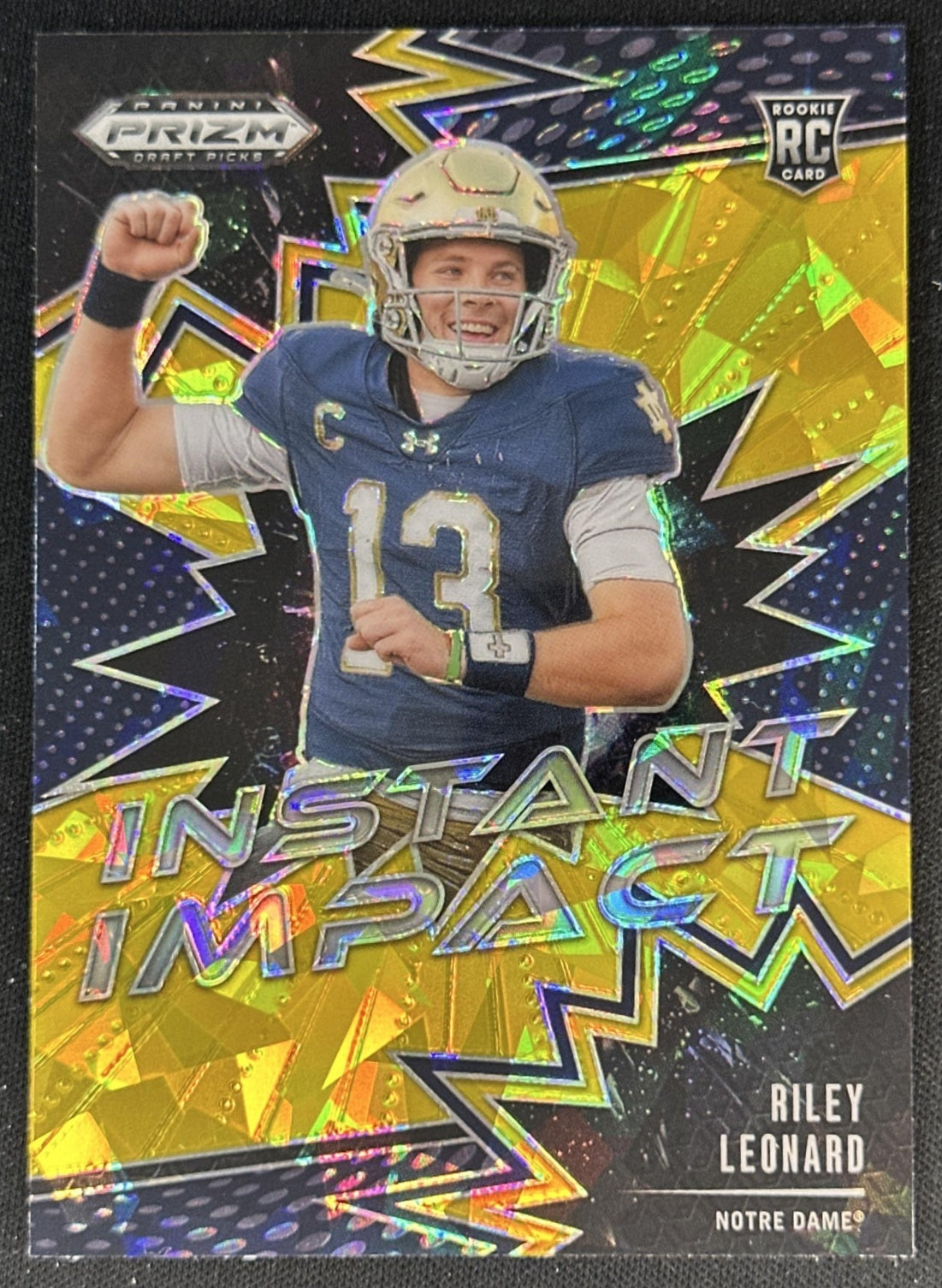 Riley Leonard 2025 Prizm Draft Picks Instant Impact Gold Ice Fighting Irish