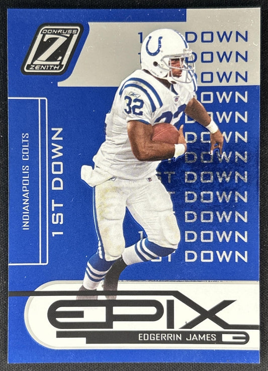 Edgerrin James 2005 Donruss Zenith Epix Blue 1st Prospect Down /600 Colts front
