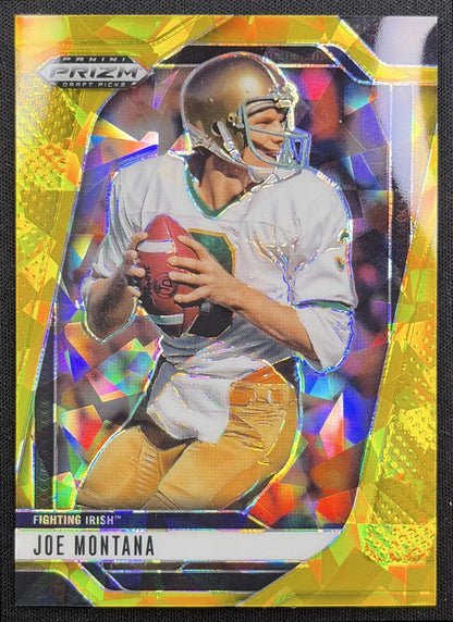 Joe Montana 2025 Panini Prizm Draft Picks Gold Ice Fighting Irish