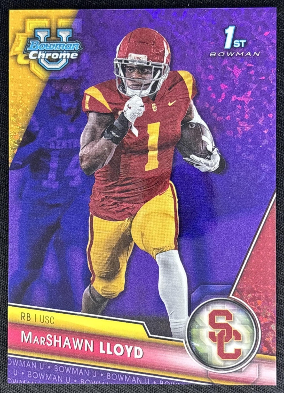 MarShawn Lloyd 2023 University Chrome Purple Mini Diamond Refractor /399 Trojans front