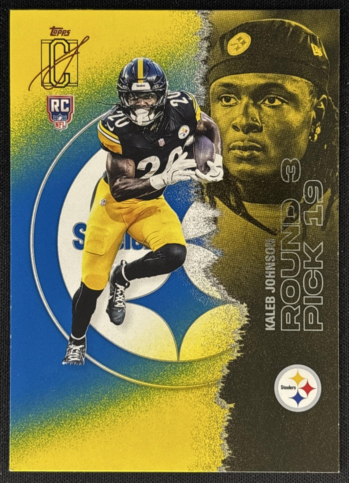 Kaleb Johnson 2025 Topps Signature Class Rookie Blue & Yellow Foil Steelers front
