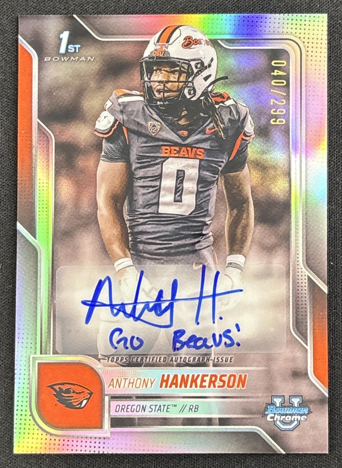Anthony Hankerson 2025 Bowman Chrome University Prospect Auto Refractor /299 Beavers Sports Trading Card