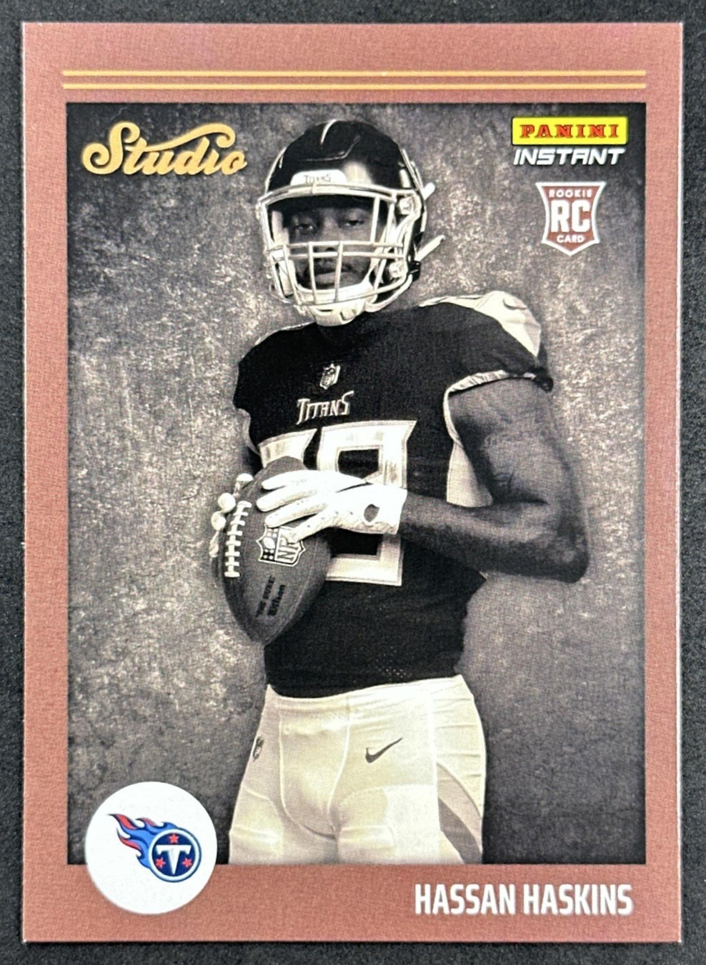 Hassan Haskins 2022 Panini Instant Studio Rookie /911 Titans Chargers front sports trading card