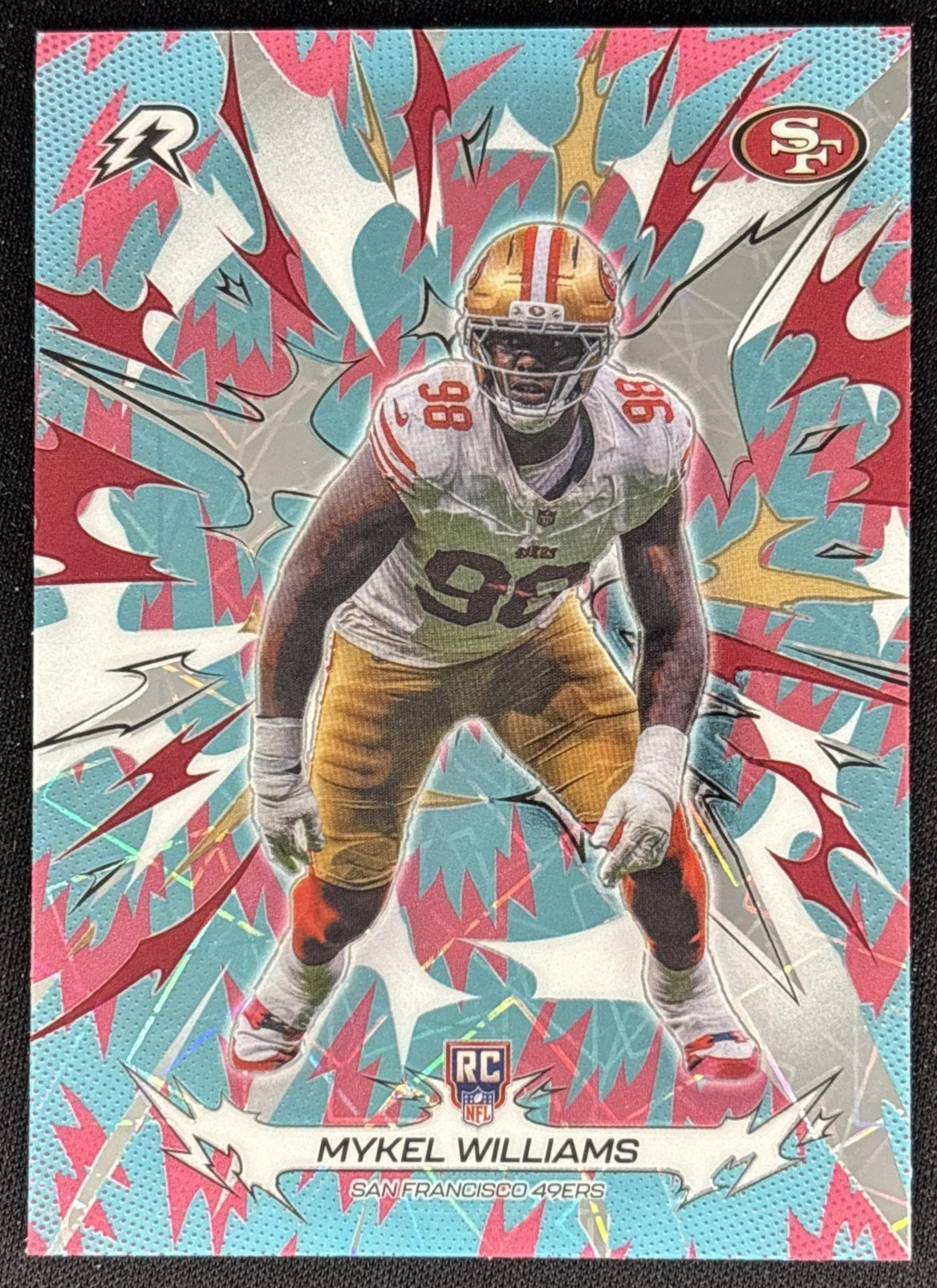 Mykel Williams 2025 Topps Resurgence Sky Blue and Pink Shock Refractor 49ers
