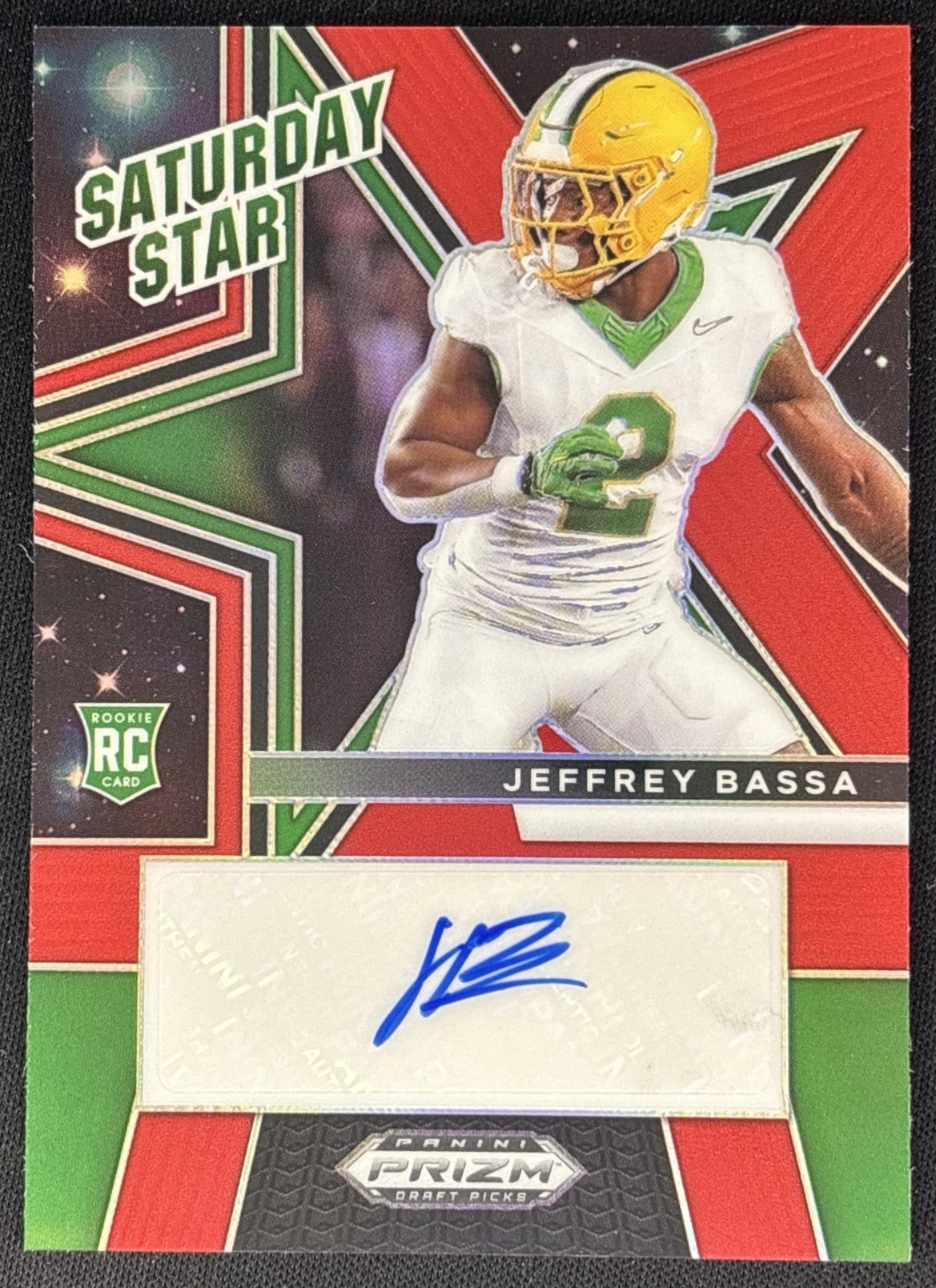 Jeffrey Bassa 2025 Prizm Draft Picks Saturday Star Signatures Red /399 Ducks front