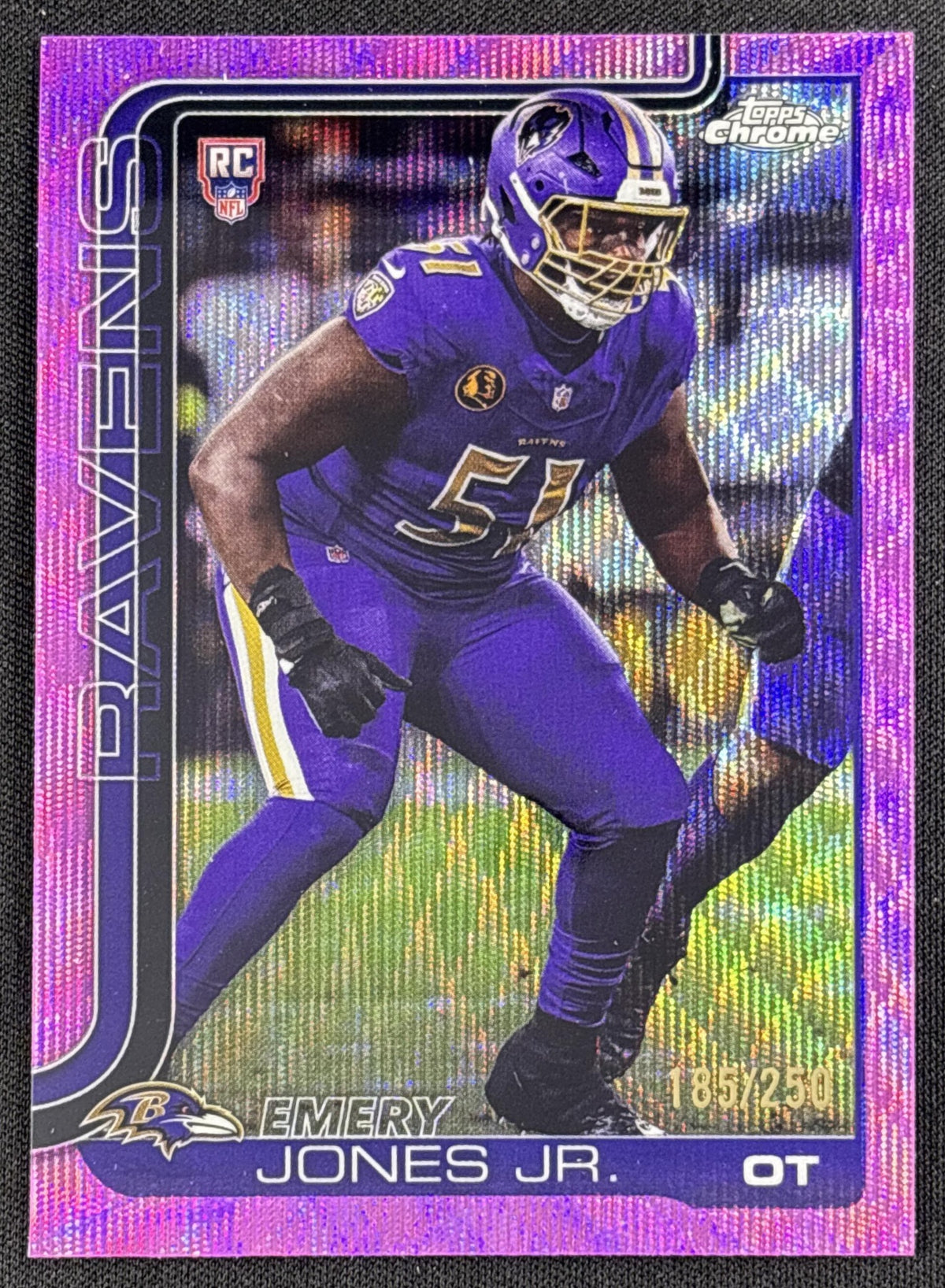 Emery Jones Jr. 2025 Topps Chrome Rookie Pink Wave Refractor /250 Ravens