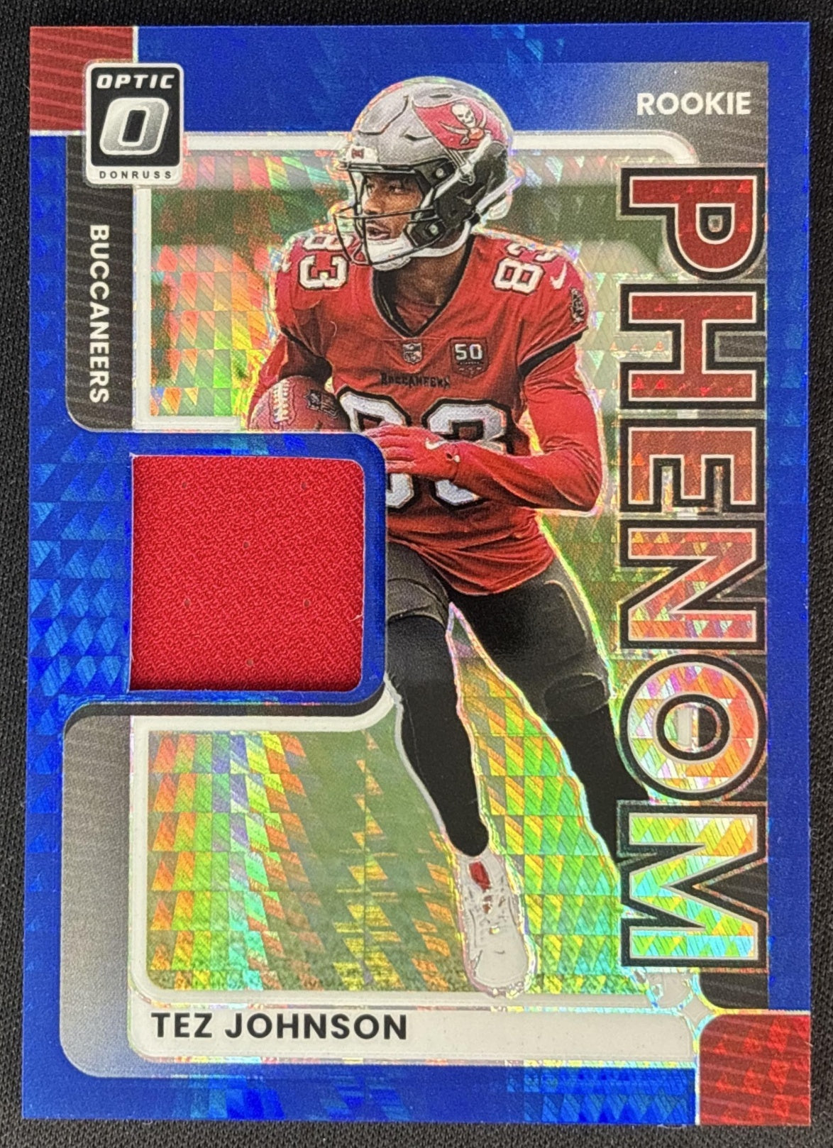 Tez Johnson 2025 Panini Donruss Optic Rookie Phenoms Blue Hyper Prizm Buccaneers