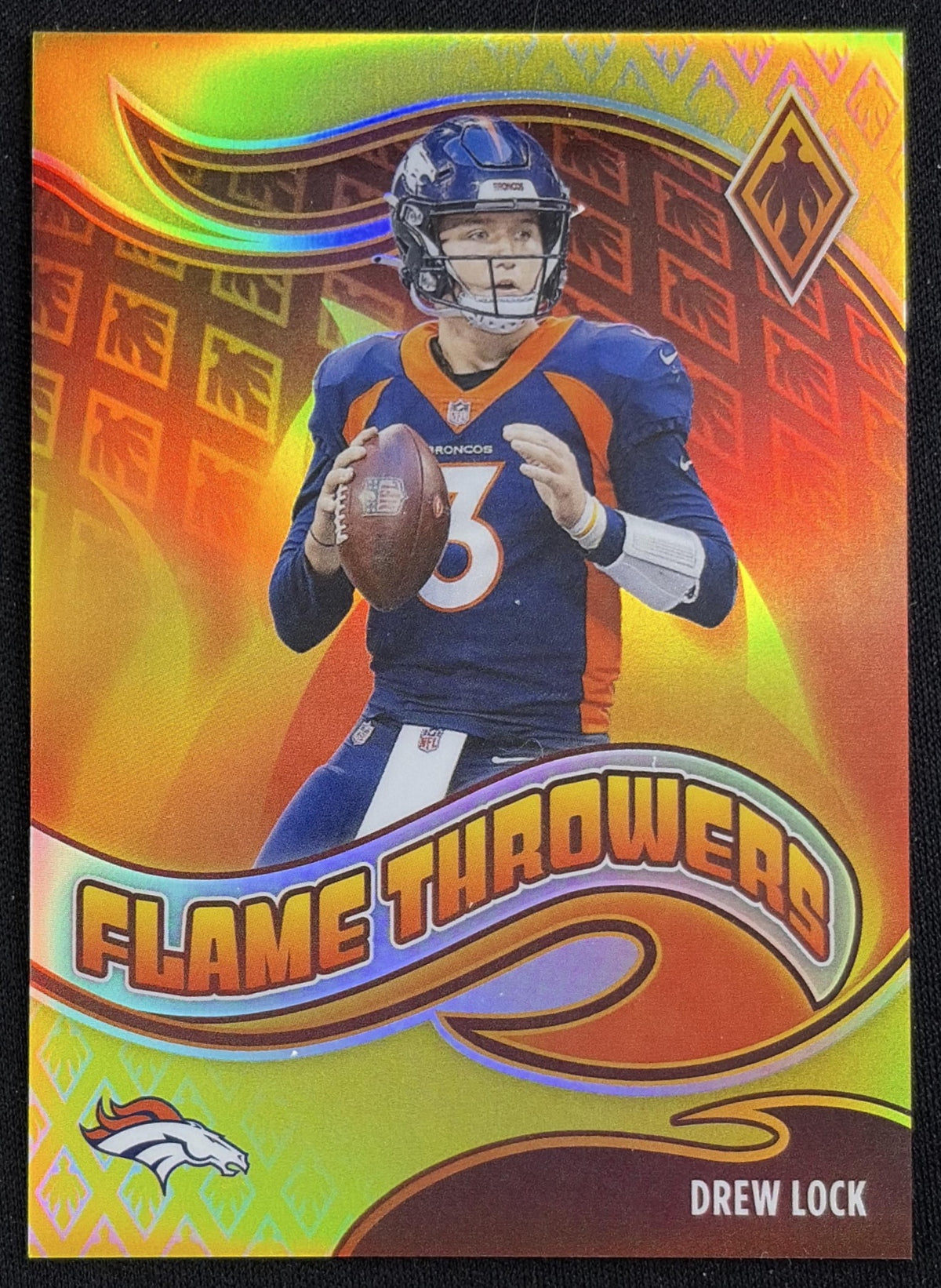 Drew Lock 2021 Panini Phoenix Flame Throwers Yellow /75 Broncos - front